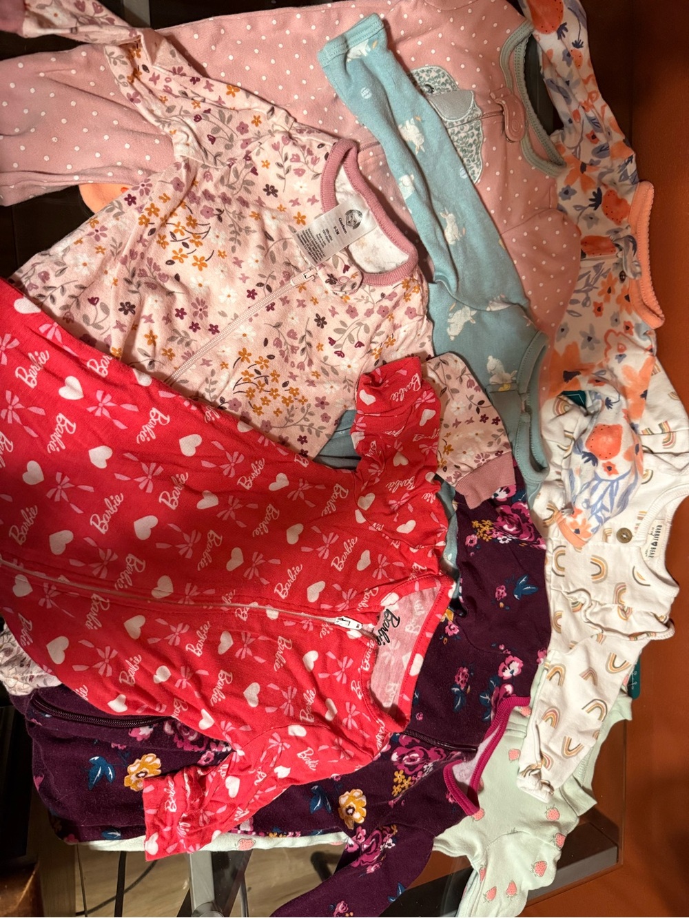 Mattel Barbie Red Heart-Print Kids Pajama Set with Mixed Pastel Prints